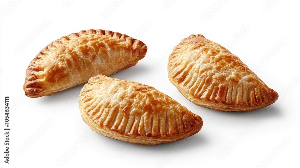 Freshly Baked Golden Pastries on White Background Freshly Baked Golden Pastries on White Background