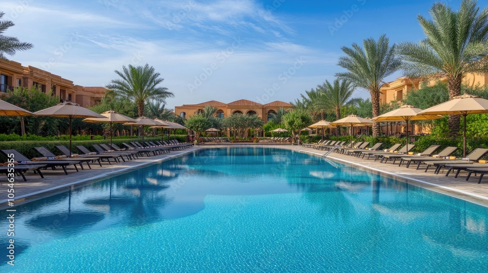 Serene Poolside Retreat with Tropical Palm Trees Serene Poolside Retreat with Tropical Palm Trees