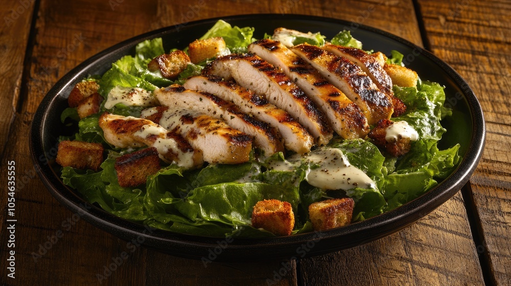 Grilled Chicken Salad on a Rustic Plate