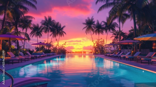 Serene Sunset at Tropical Poolside Oasis