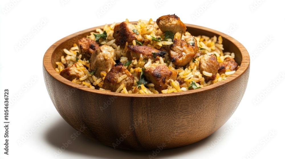 Delicious Chicken Biryani in a Wooden Bowl Delicious Chicken Biryani in a Wooden Bowl