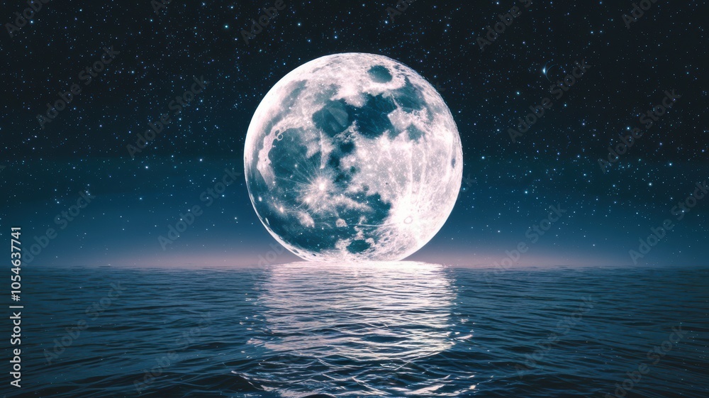 Moon reflection on water, clear night sky, serene and tranquil atmosphere. Moon reflection on water, clear night sky, serene and tranquil atmosphere.