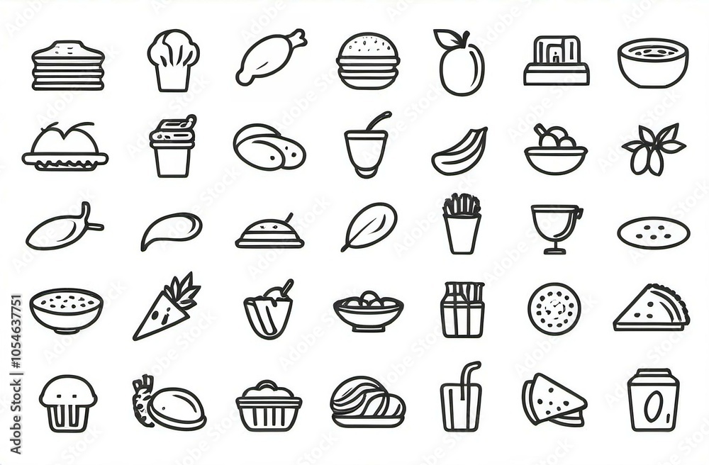 Food icons set. Outline set of food vector icons for web design isolated on white background Food icons set. Outline set of food vector icons for web design isolated on white background