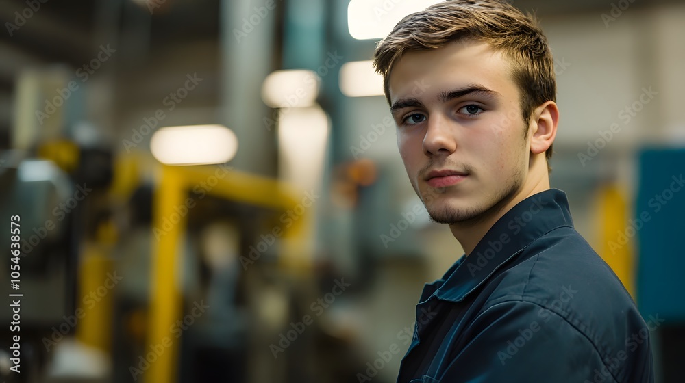 Portrait of worker in factory. Young handsome man working in factory. Portrait of worker in factory. Young handsome man working in factory.