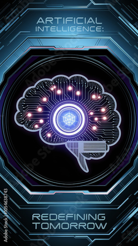 Futuristic digital brain with circuits and globe, symbolizing AI, on a blue tech background.