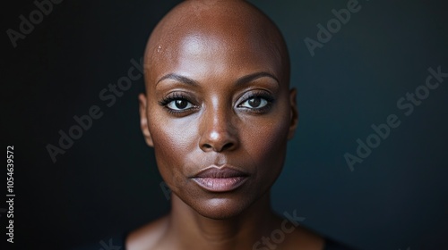 Portrait of a dark-skinned woman suffering from cancer after severe hair loss due to chemotherapy treatment