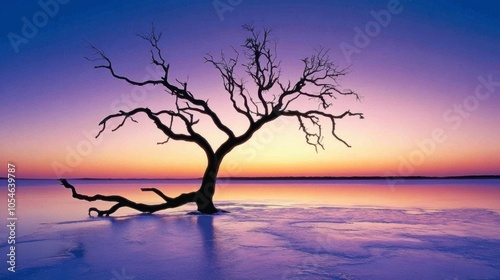 Serene Sunset Over a Lonely Tree by the Water