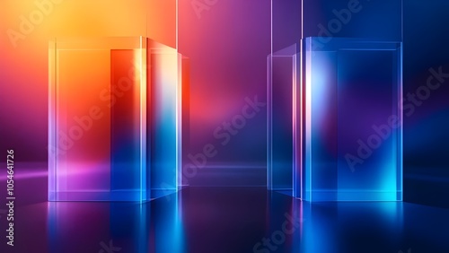 Abstract Neon Background: Orange, Purple, Blue, Geometric Pillars