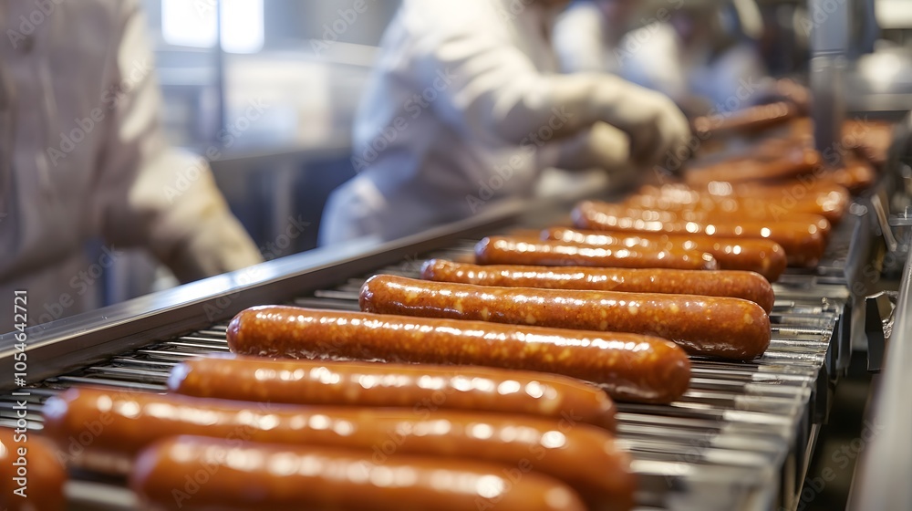 Team of butchers filling sausage in meat industry. Team of butchers filling sausage in meat industry.