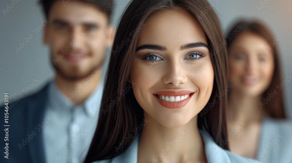 A cheerful female customer service representative stands out with her bright smile, surrounded by supportive colleagues in the office. A cheerful female customer service representative stands out with her bright smile, surrounded by supportive colleagues in the office.