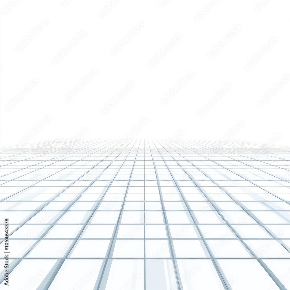 White square tiles recede to distant vanishing point. White square tiles recede to distant vanishing point.