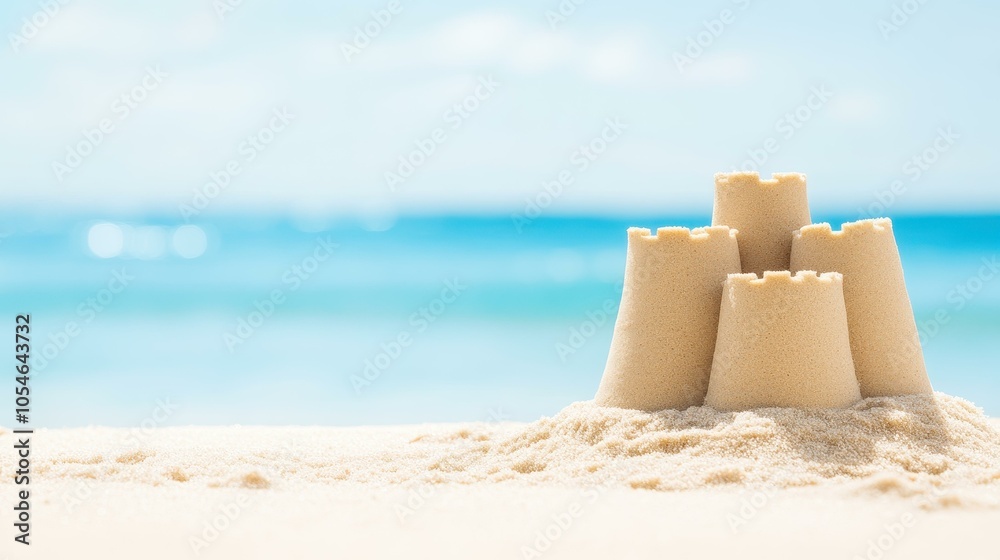 A stunning sand castle stands tall on the beach, showcasing intricate designs against a softly blurred backdrop. A stunning sand castle stands tall on the beach, showcasing intricate designs against a softly blurred backdrop.
