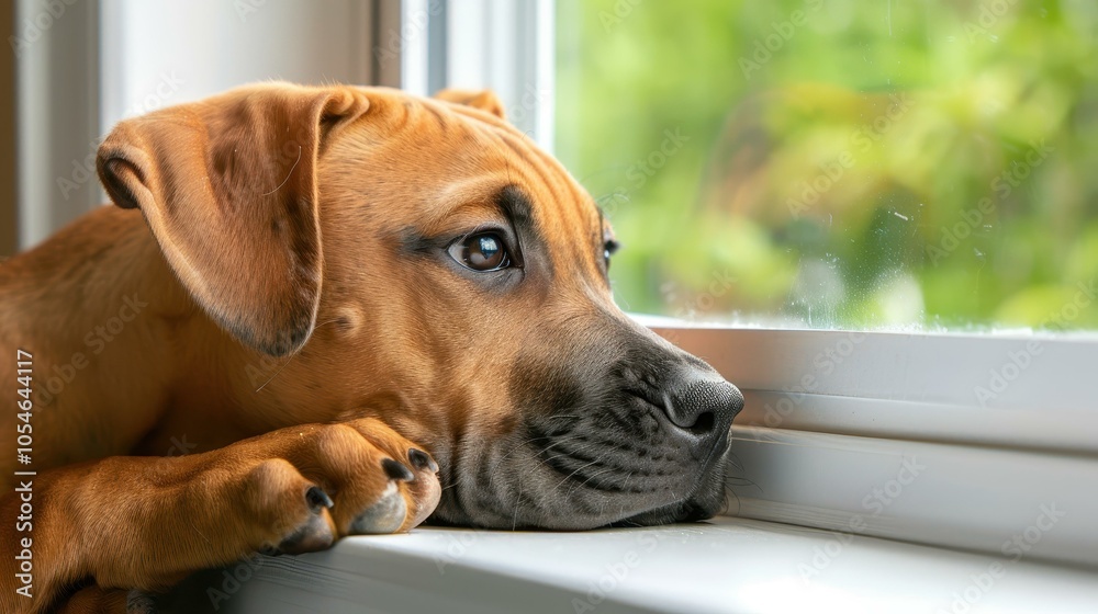 A loyal dog patiently awaits its owners in a sleek, modern living room, embodying love and companionship. A loyal dog patiently awaits its owners in a sleek, modern living room, embodying love and companionship.