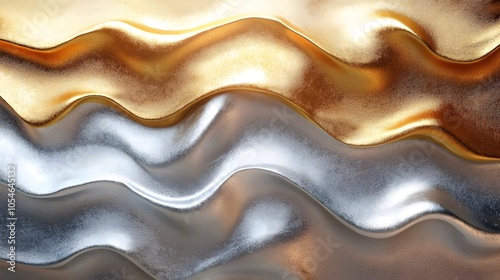 Abstract waves in shimmering gold and silver textures create a dynamic, elegant design that captures light beautifully, evoking feelings of luxury and sophistication.