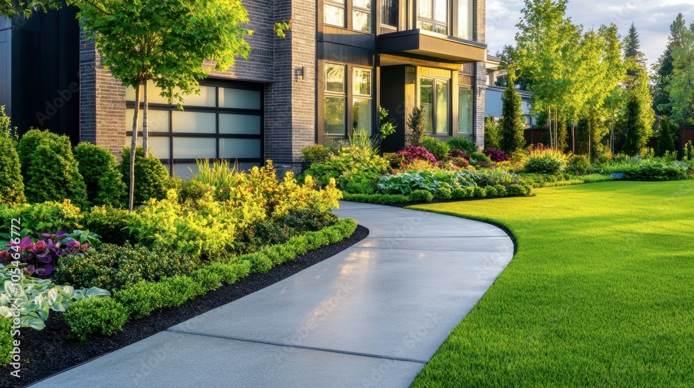 Modern Landscape Design with Pathway and Greenery Modern Landscape Design with Pathway and Greenery