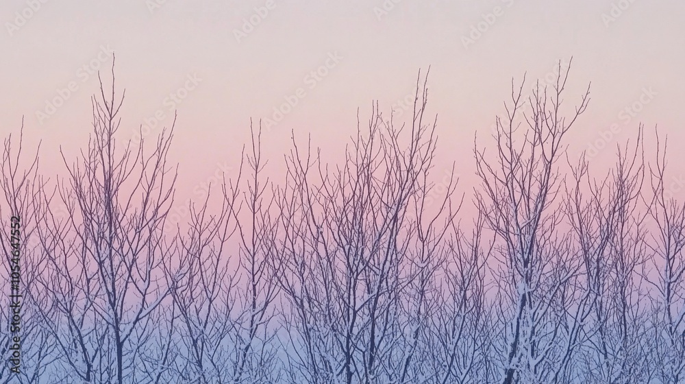 Winter Landscape with Snow-Covered Branches at Dusk