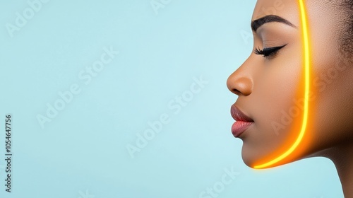 Modern beauty concept with neon line art on woman's face