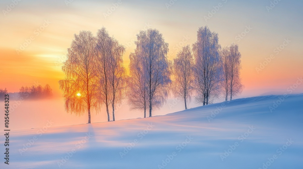 Serene Winter Sunset Over Snowy Landscape