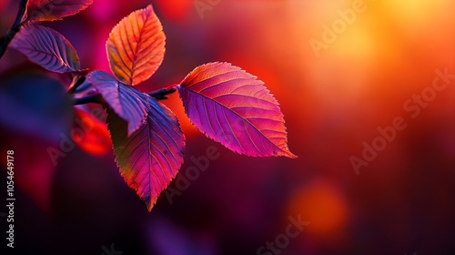 Vibrant fall leaves in shades of red and purple with a soft, warm background.