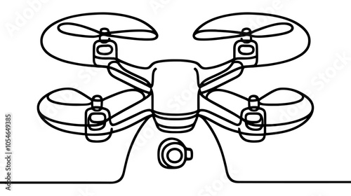 One continuous line illustration of a drone, isolated on white background.