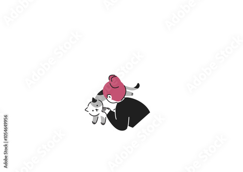 猫を吸う女性