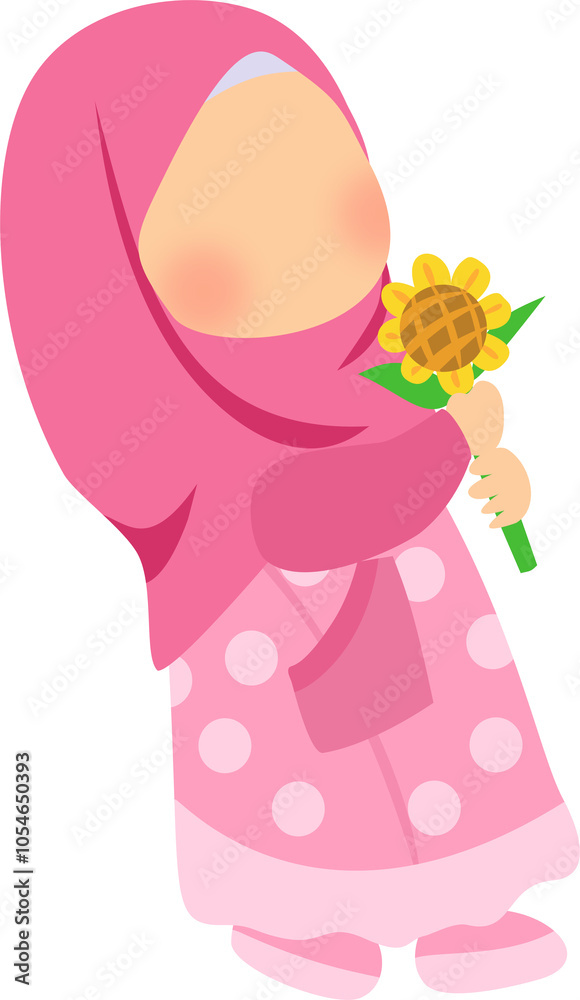 Cute Hijab Girl Holding Flower