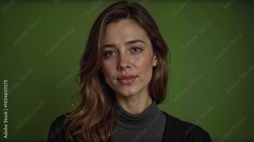 Woman showing contemplation against green background