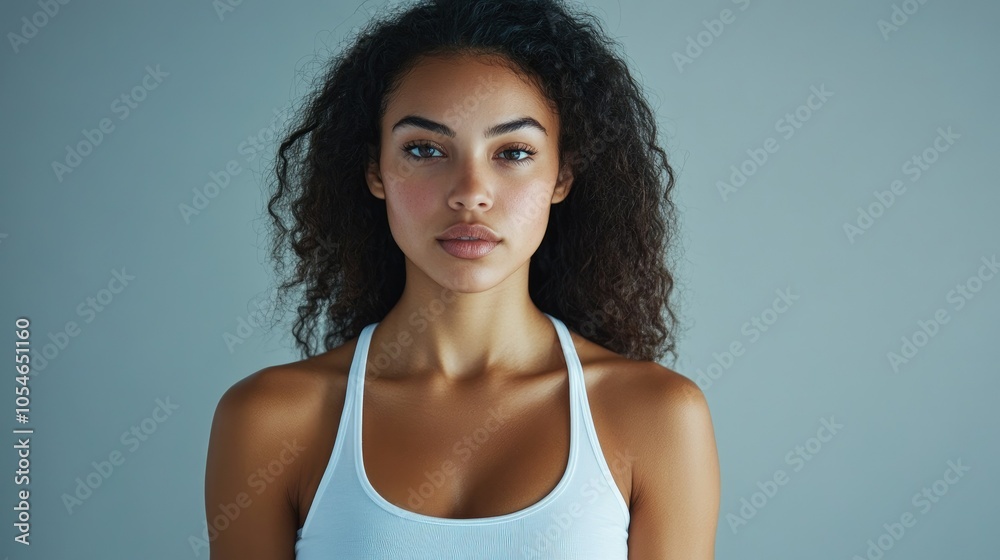 Beautiful woman in white T-shirt Female breast dark background Beautiful woman in white T-shirt Female breast dark background