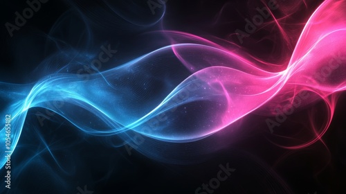 Blue and pink neon light waves on dark background, abstract energy concept