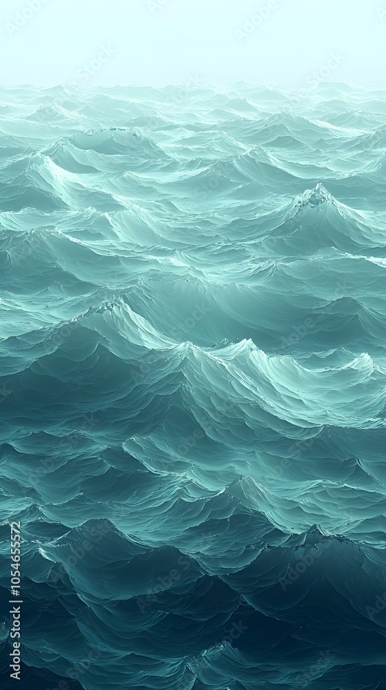 Obraz premium A captivating view of turbulent ocean waves, showcasing a gradient of teal and deep blue hues, evoking a sense of calmness and the power of nature.