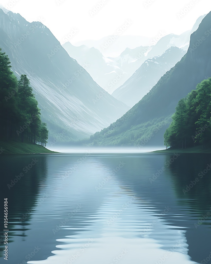 Tranquil reflections in a serene mountain landscape at dawn