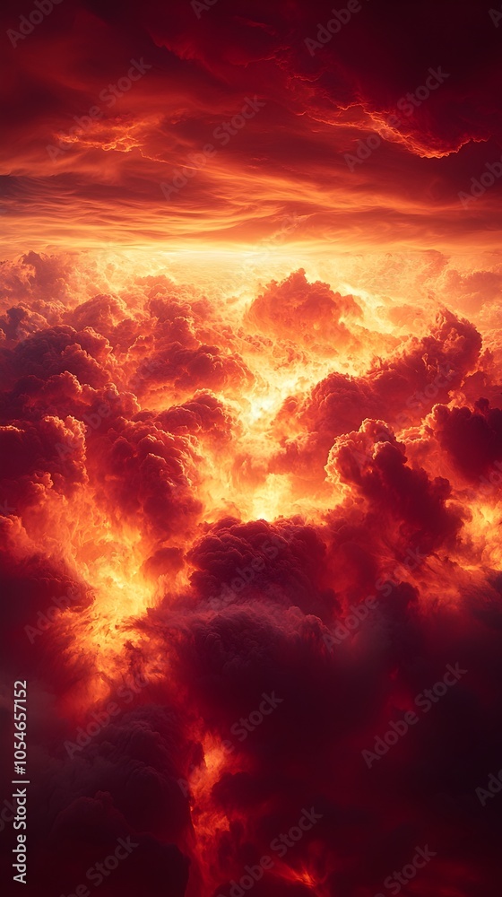 An awe-inspiring view of a fiery sunset, with vibrant red, orange, and purple hues illuminating the swirling clouds, creating a dramatic and mystical atmosphere. An awe-inspiring view of a fiery sunset, with vibrant red, orange, and purple hues illuminating the swirling clouds, creating a dramatic and mystical atmosphere.