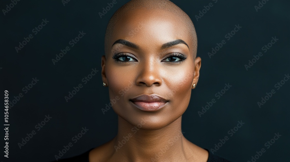 Portrait of a dark-skinned woman suffering from cancer after severe hair loss due to chemotherapy treatment Portrait of a dark-skinned woman suffering from cancer after severe hair loss due to chemotherapy treatment