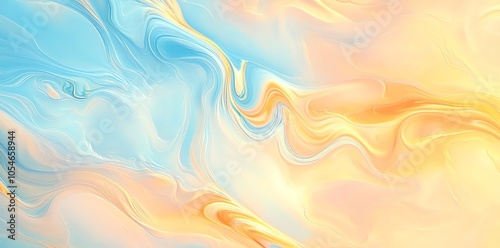 Abstract background with blue and yellow liquid swirls.