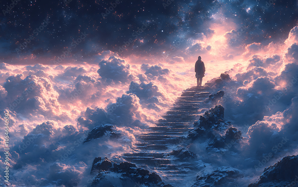 Fototapeta premium Lone Figure in Cosmic Panorama Art