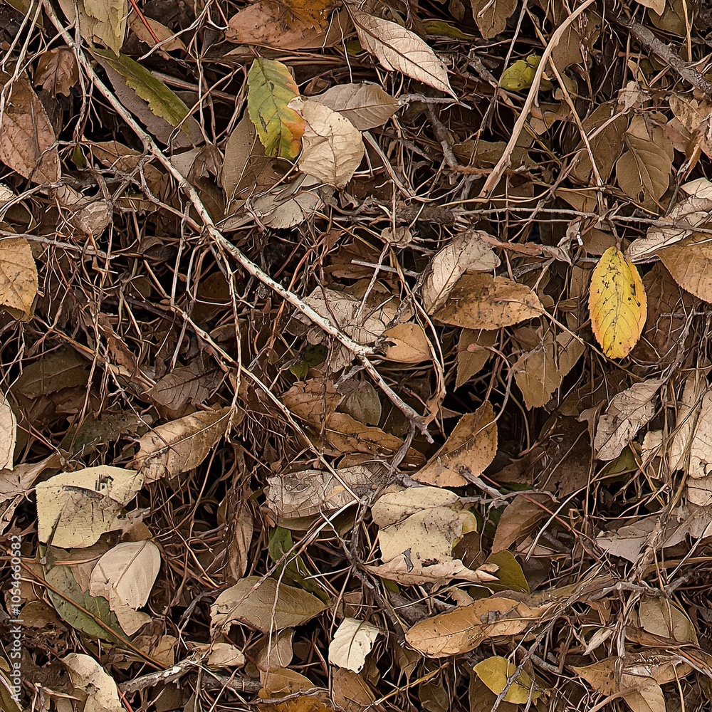 Realistic Leaves Foliage and Branches Hunting Camouflage Pattern, Seamless Camo Texture Realistic Leaves Foliage and Branches Hunting Camouflage Pattern, Seamless Camo Texture