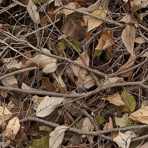 Realistic Leaves Foliage and Branches Hunting Camouflage Pattern, Seamless Camo Texture