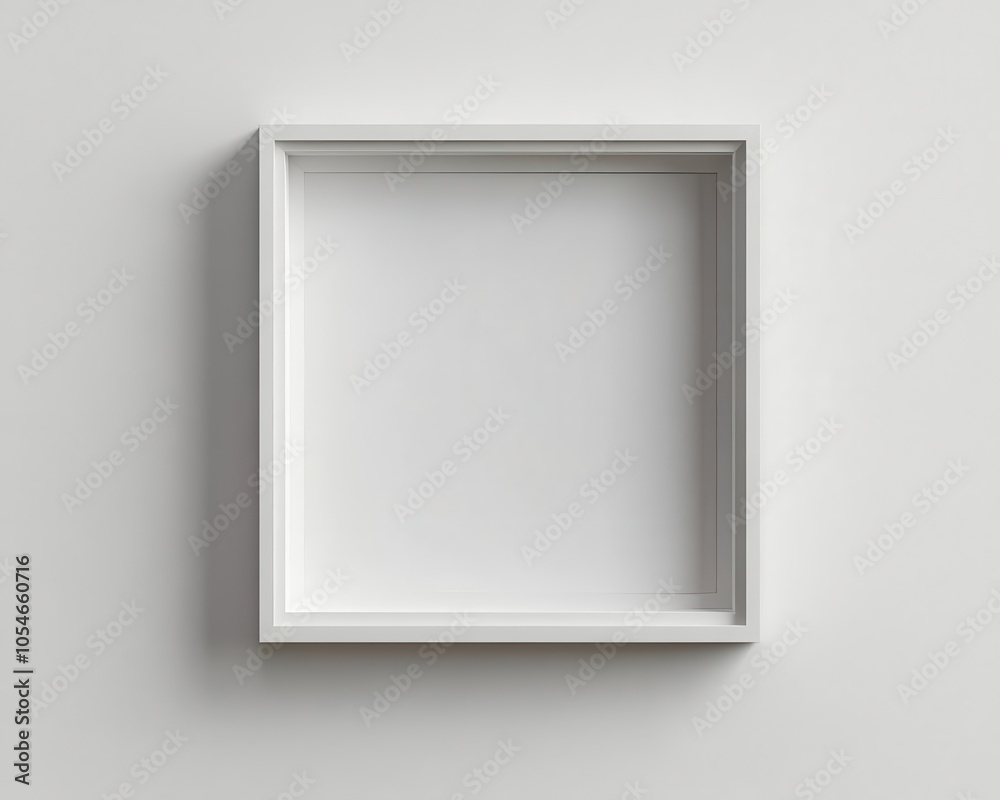 One empty picture frame on a plain white background, clean lines, centered, soft shadow. One empty picture frame on a plain white background, clean lines, centered, soft shadow.