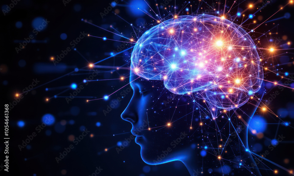 Human Brain with Glowing Network Connections Human Brain with Glowing Network Connections