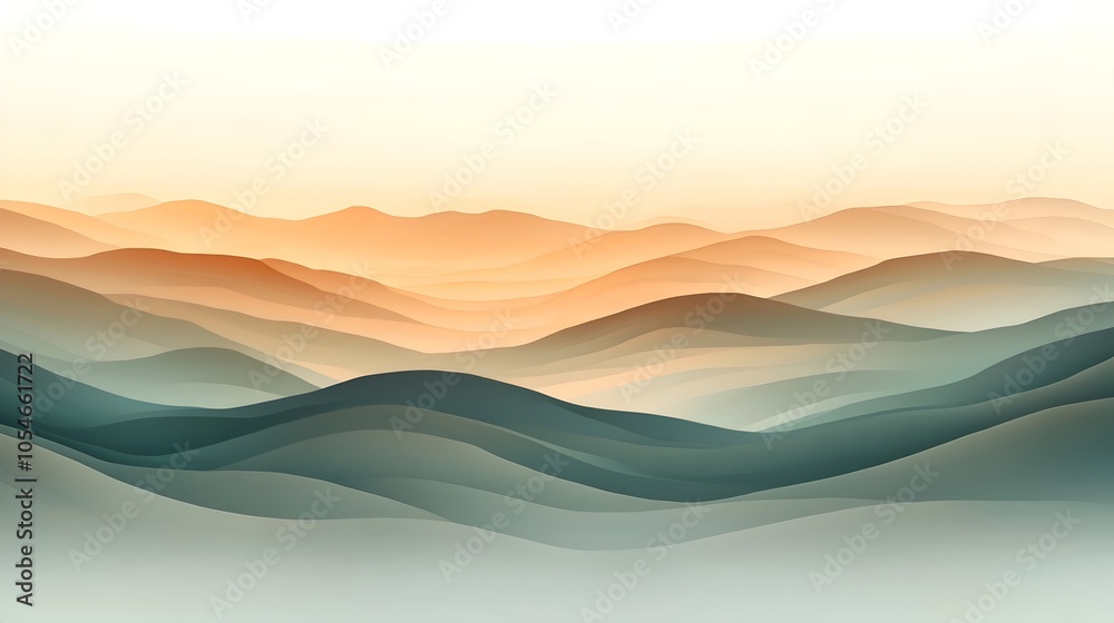 A serene abstract landscape featuring soft, flowing waves of color in shades of teal, peach, and cream, creating a calming and tranquil atmosphere. A serene abstract landscape featuring soft, flowing waves of color in shades of teal, peach, and cream, creating a calming and tranquil atmosphere.