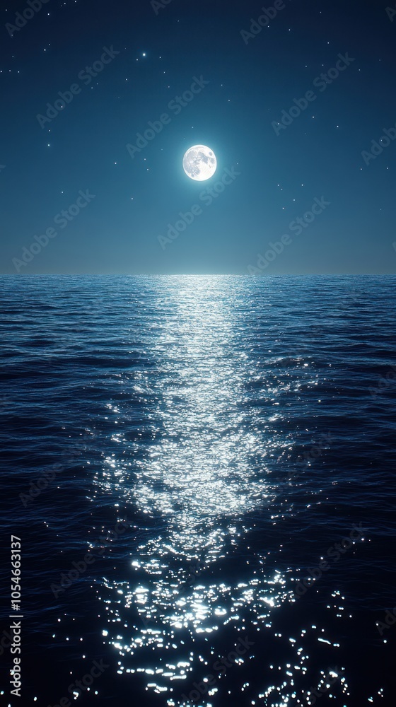 Full Moon Reflecting on a Calm Sea at Night Full Moon Reflecting on a Calm Sea at Night
