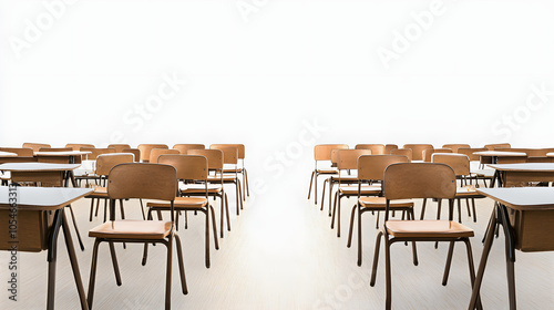 empty classroom with white shades, png photo