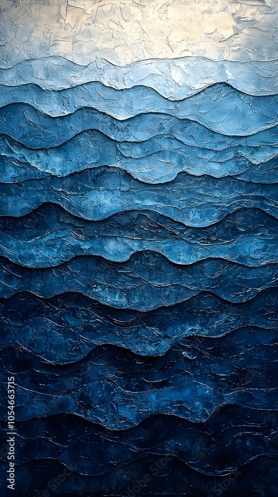 An abstract artwork depicting layered ocean waves, showcasing varying shades of blue and texture. The piece evokes a calming and serene atmosphere, reminiscent of the sea. An abstract artwork depicting layered ocean waves, showcasing varying shades of blue and texture. The piece evokes a calming and serene atmosphere, reminiscent of the sea.