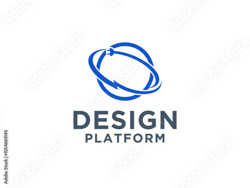 Electric Logo. Circle Shape World Globe with Negative Space Wire Plugs Infinity Style isolated on White Background.