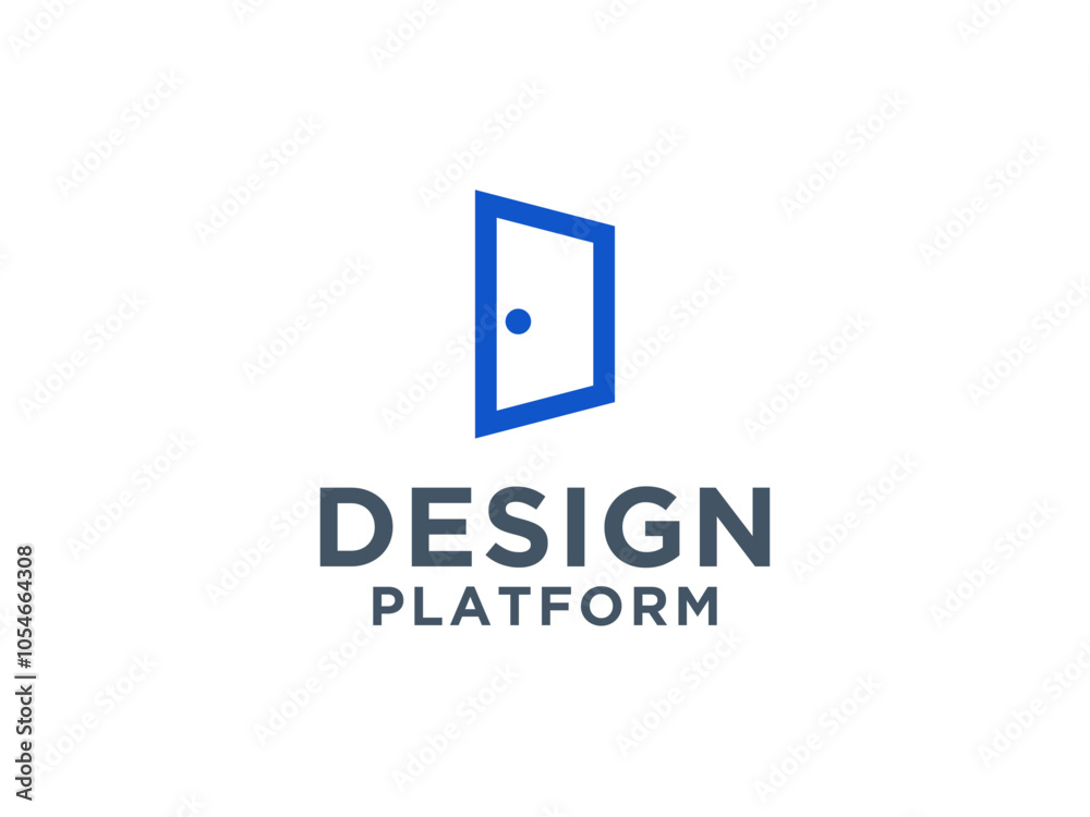 Simple Door Logo Line. Blue Geometric Open Door isolated on White Background. Flat Vector Logo Design Template Element Simple Door Logo Line. Blue Geometric Open Door isolated on White Background. Flat Vector Logo Design Template Element