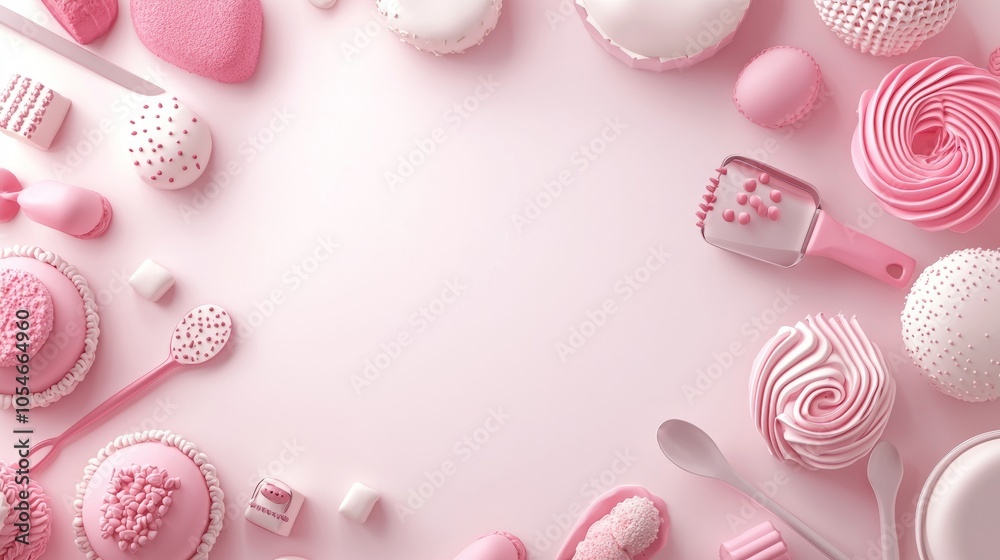 A pink and white candy border on a pink background. A pink and white candy border on a pink background.