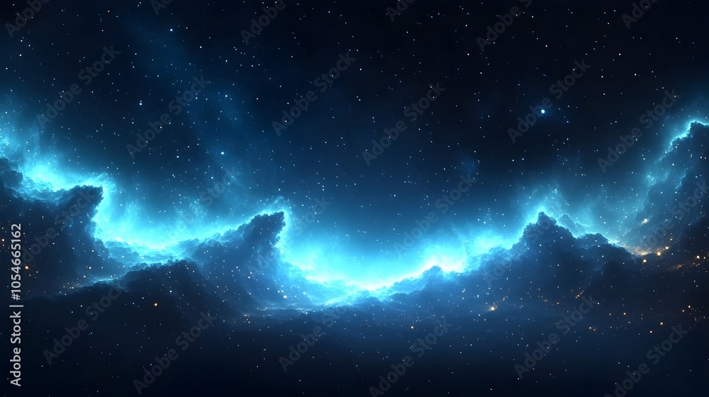 A mesmerizing view of a starry night sky filled with vibrant blue nebulas and twinkling stars, creating a sense of wonder and cosmic beauty. A mesmerizing view of a starry night sky filled with vibrant blue nebulas and twinkling stars, creating a sense of wonder and cosmic beauty.