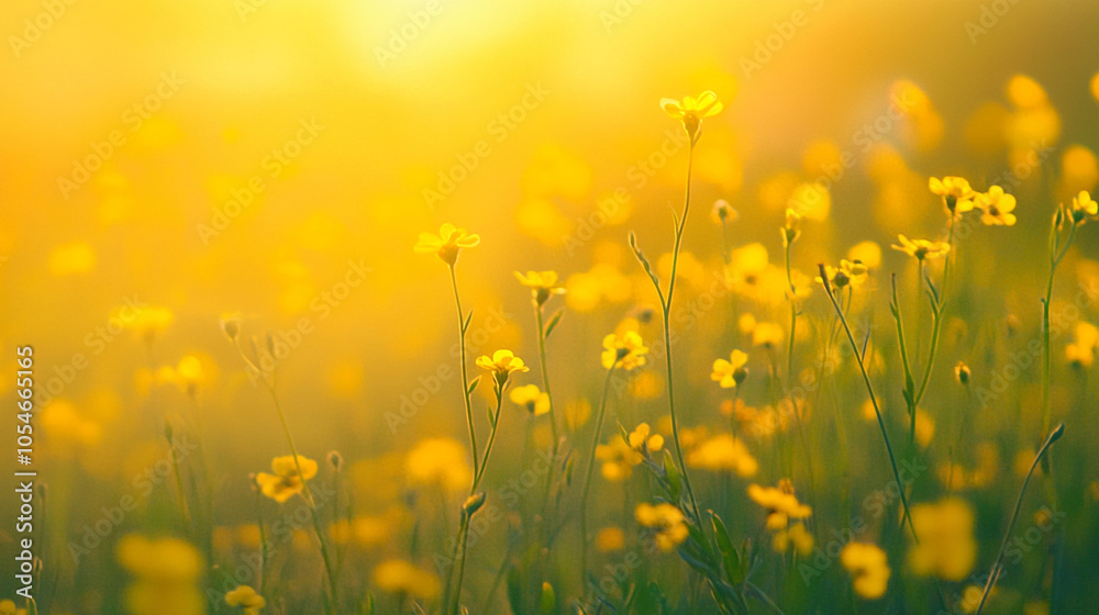Fototapeta premium yellow flower field sunset view.ai generative