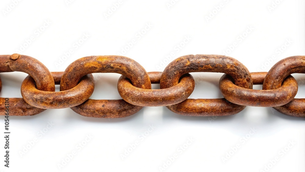 Rusty chain isolated on white background high angle view Rusty chain isolated on white background high angle view