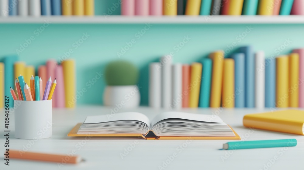 A book is open on a table with a pencil and a pen A book is open on a table with a pencil and a pen